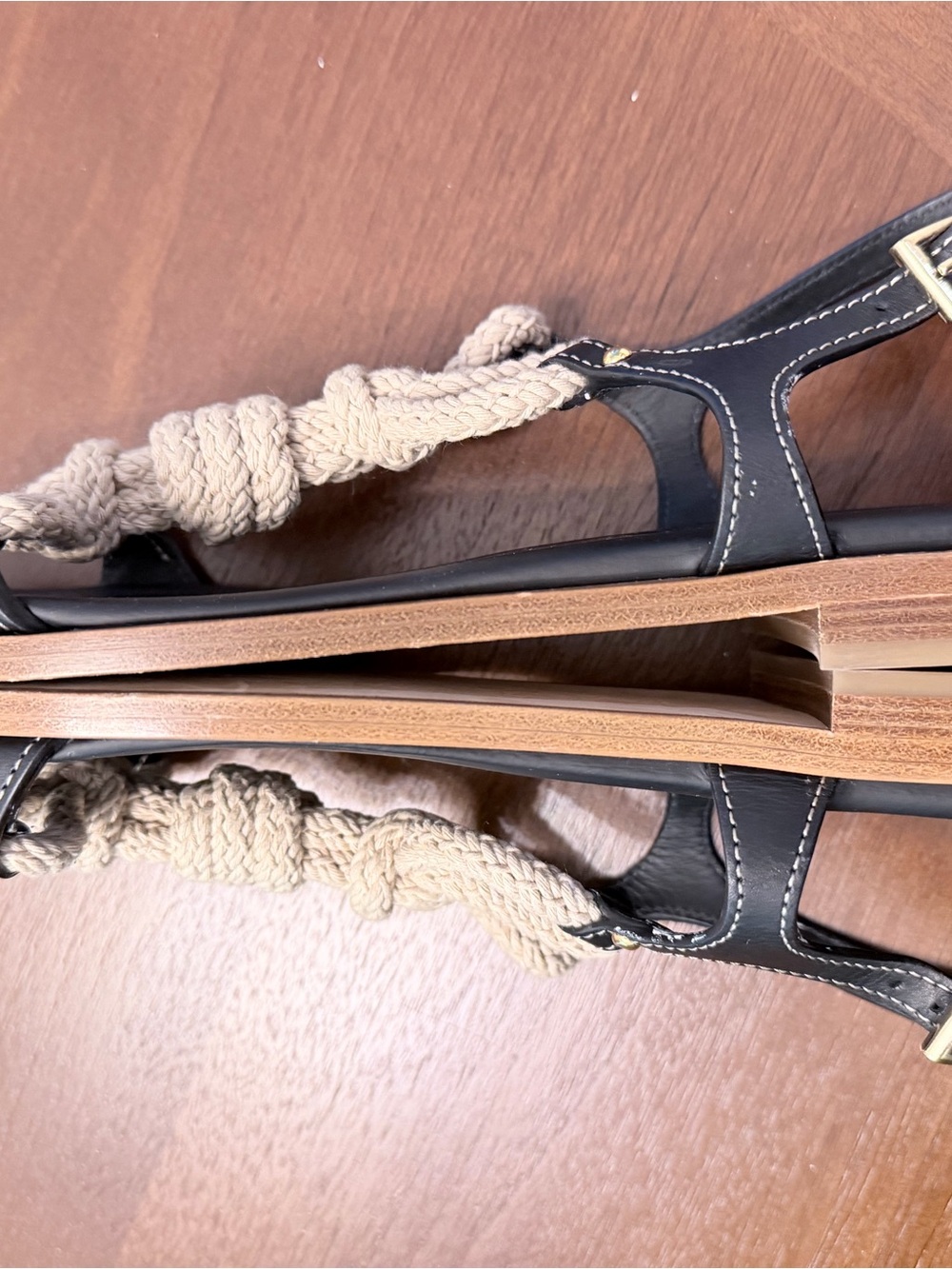 Prada Black Leather Sandals with Beige Rope Knot Detail size 41- worn only once - Picture 3 of 5